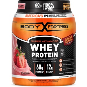 image:imageBody Fortress Super Advanced Whey Protein Powder Gluten Free Vanilla Immune Support 1 Vitamins C amp D Plus Zinc 39 lbsStrawberry