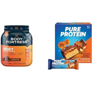 image:imageBody Fortress 100 Whey Protein Powder Chocolate 178lbs  Pure Protein Bars Chocolate Peanut Caramel 12 Count 176oz