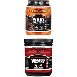 image:imageBundle of Body Fortress Super Advanced Whey Protein Powder Chocolate 178 lbs  Body Fortress 100 Micronized Creatine Monohydrate Powder 300g 60 Servings 5g Scoop  Unflavored
