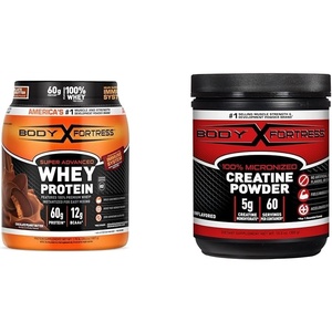 image:imageBundle of Body Fortress Super Advanced Whey Protein Powder Chocolate Peanut Butter 178 lbs  Body Fortress 100 Micronized Creatine Monohydrate Powder 300g 60 Servings 5g Scoop  Unflavored
